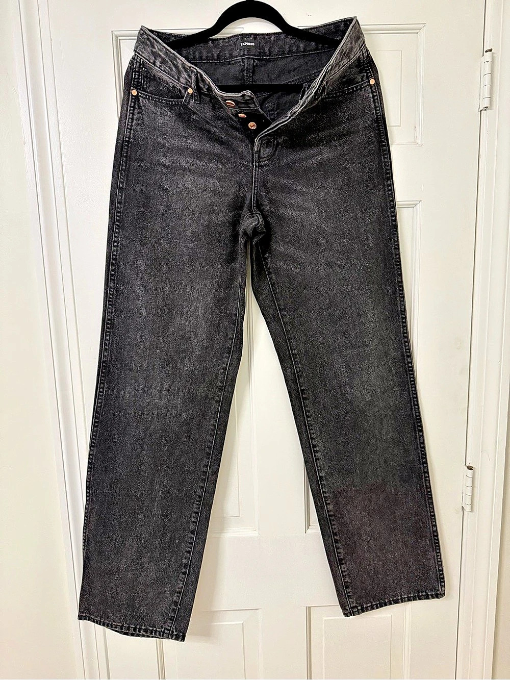 Express High Waisted Straight Black Jeans, Size 4L